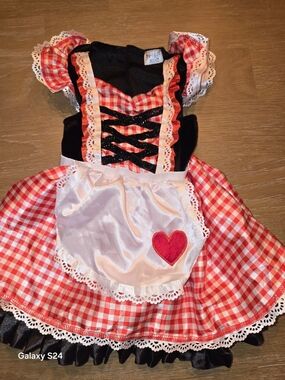 Spirit Halloween Red White Gingham Heart Apron Dress Sz 6-12 Mos Costume